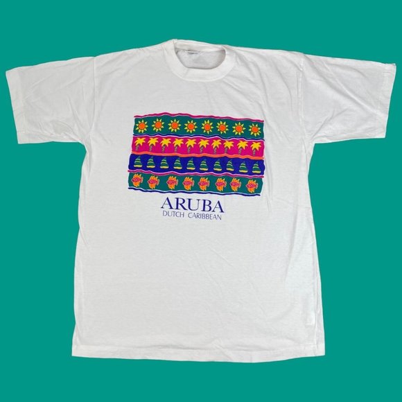 Vintage Super Blue Ocean Aruba Dutch Caribbean White Short Sleeve T-Shirt XXL - Picture 1 of 7
